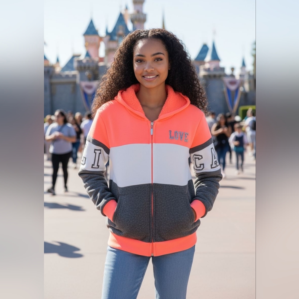 Beautiful Cute  Orange and Gray Colorblock Hoodie Jacket
